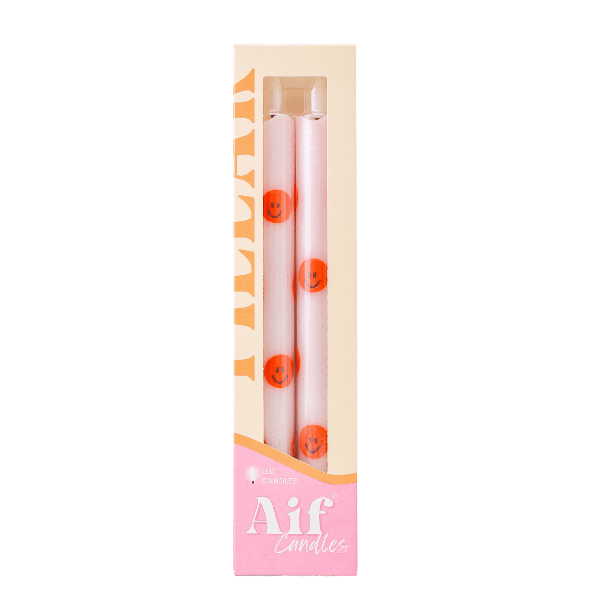 LED Pillar Candle Orange Smiles - Set of 2
