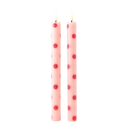 LED Pillar Candle Smiley Pink - Set of 2