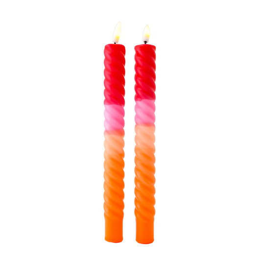LED Swirl Candle Red Orange - Set of 2