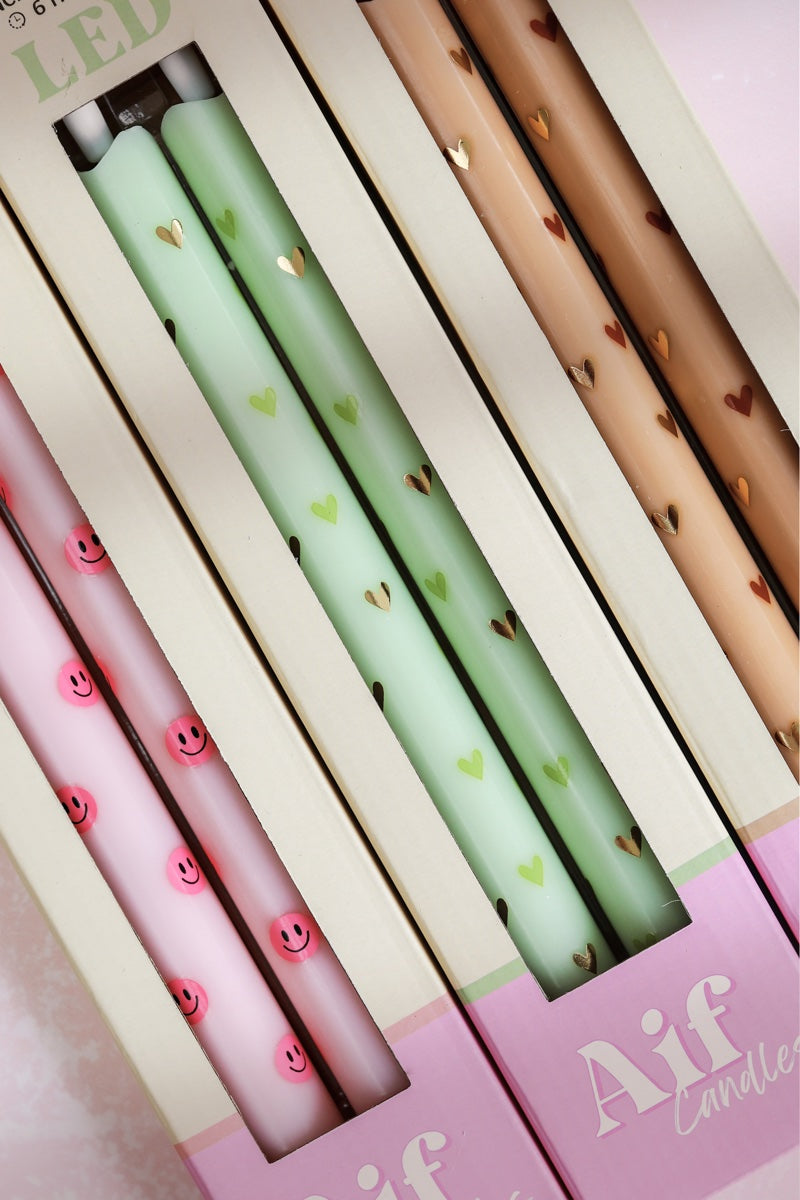 LED Pillar Candle Hearts Sand - Set of 2