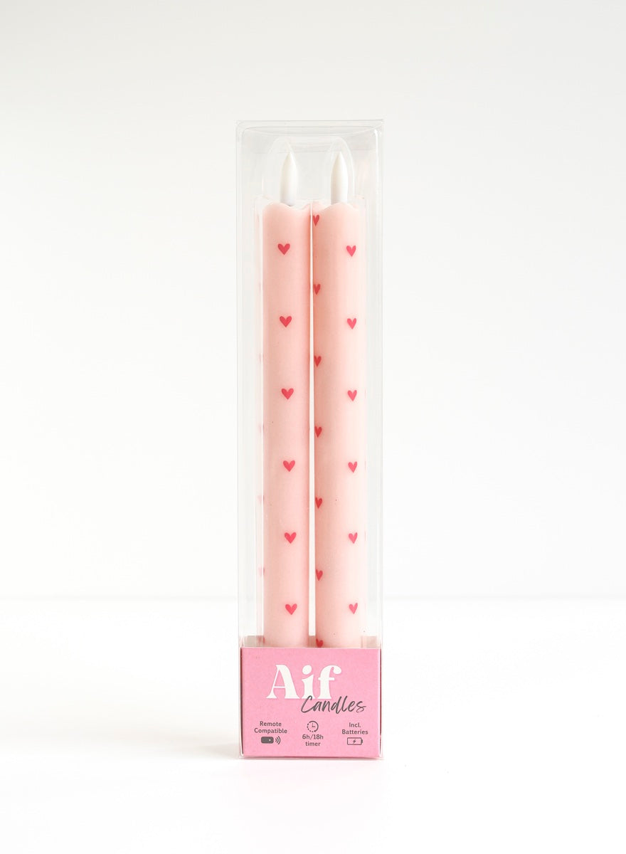 LED Pillar Candle Hearts Pink RC - Set of 2