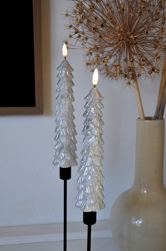 LED X-Mas Tree Candle Silver RC - Set of 2 - editie 2025