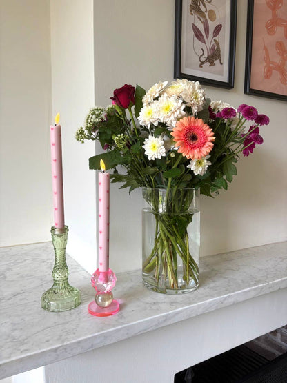 LED Pillar Candle Hearts Pink RC - Set of 2