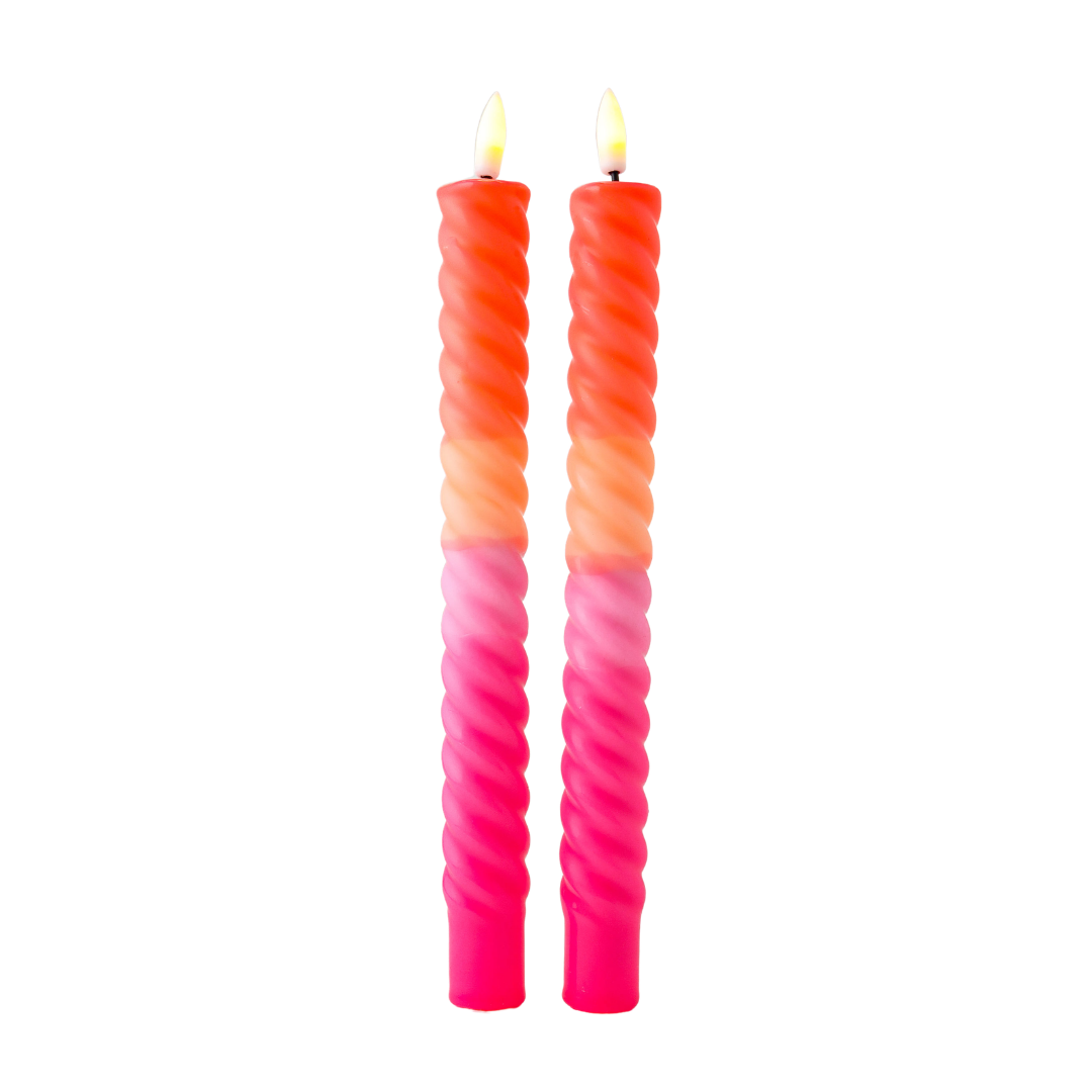 LED Swirl Candle Pink Orange - Set of 2
