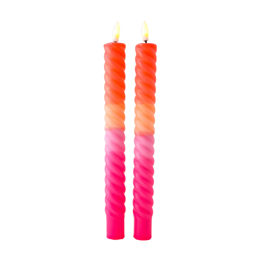 LED Swirl Candle Pink Orange - Set of 2