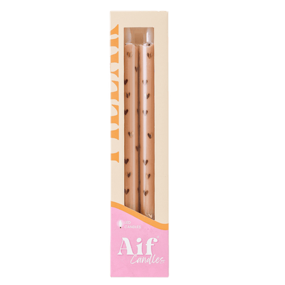 LED Pillar Candle Hearts Light Brown RC - Set of 2
