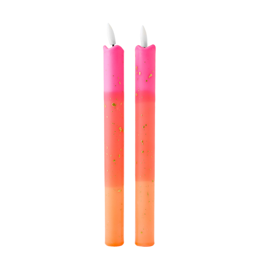 LED Pillar Candle Orange Gold - Set of 2