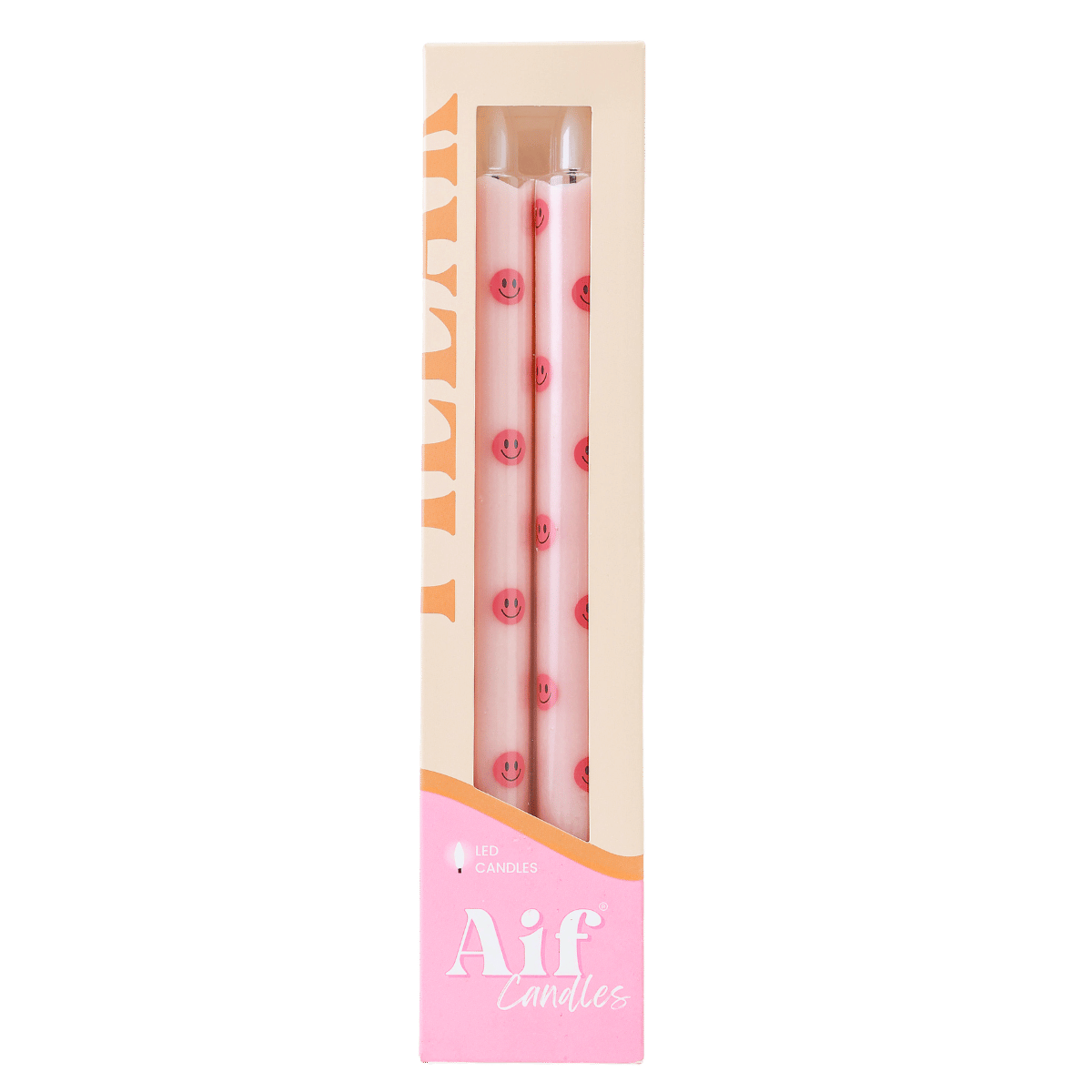 LED Pillar Candle Smiley Pink - Set of 2