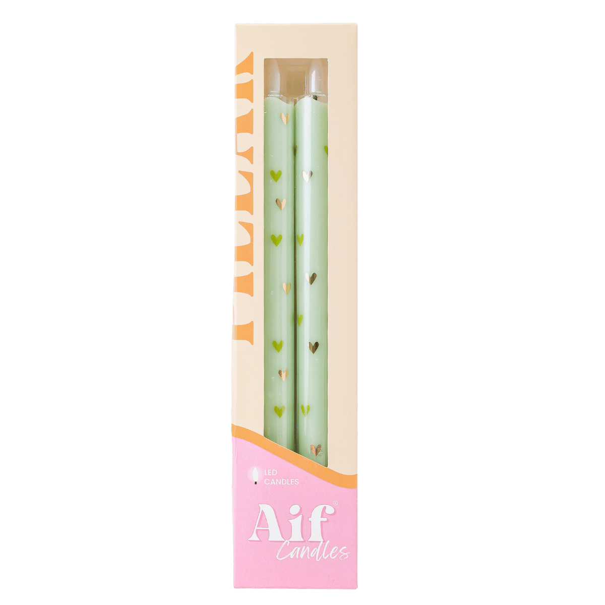 LED Pillar Candle Hearts Green - Set of 2