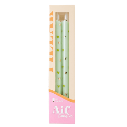 LED Pillar Candle Hearts Green RC - Set of 2