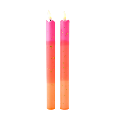 LED Pillar Candle Orange Gold RC - Set of 2