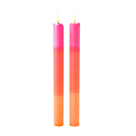 LED Pillar Candle Orange Gold - Set of 2