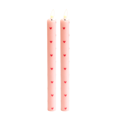 LED Pillar Candle Hearts Pink RC - Set of 2