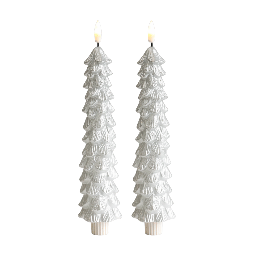 LED X-Mas Tree Candle Silver RC - Set of 2