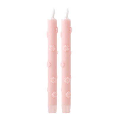 LED Pillar Candle 3D Floral Pink RC - Set of 2