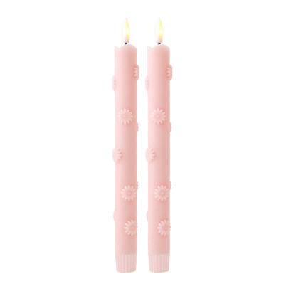 LED Pillar Candle 3D Floral Pink RC - Set of 2