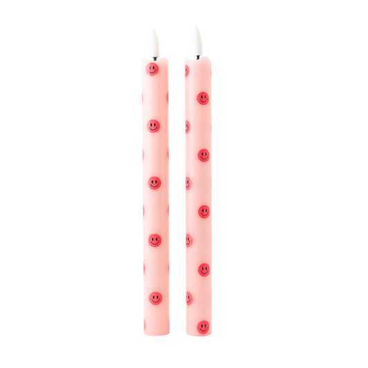 LED Pillar Candle Smiley Pink - Set of 2