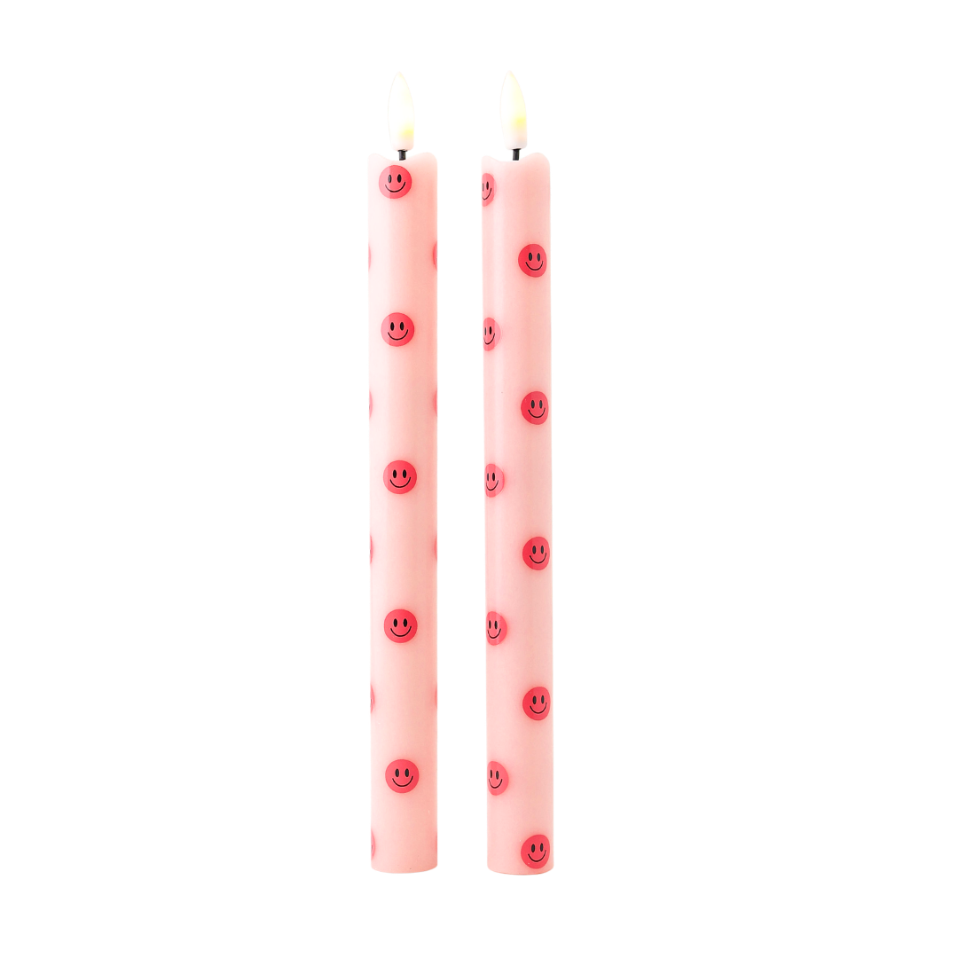 LED Pillar Candle Smiley Pink - Set of 2