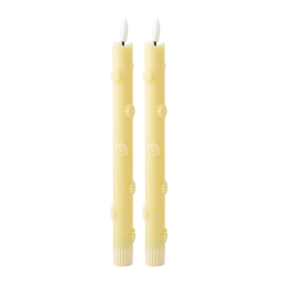 LED Pillar Candle 3D Floral Yellow RC - Set of 2