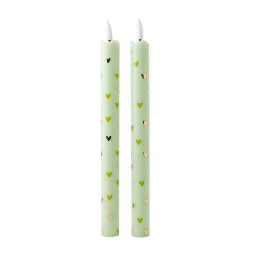 LED Pillar Candle Hearts Green - Set of 2