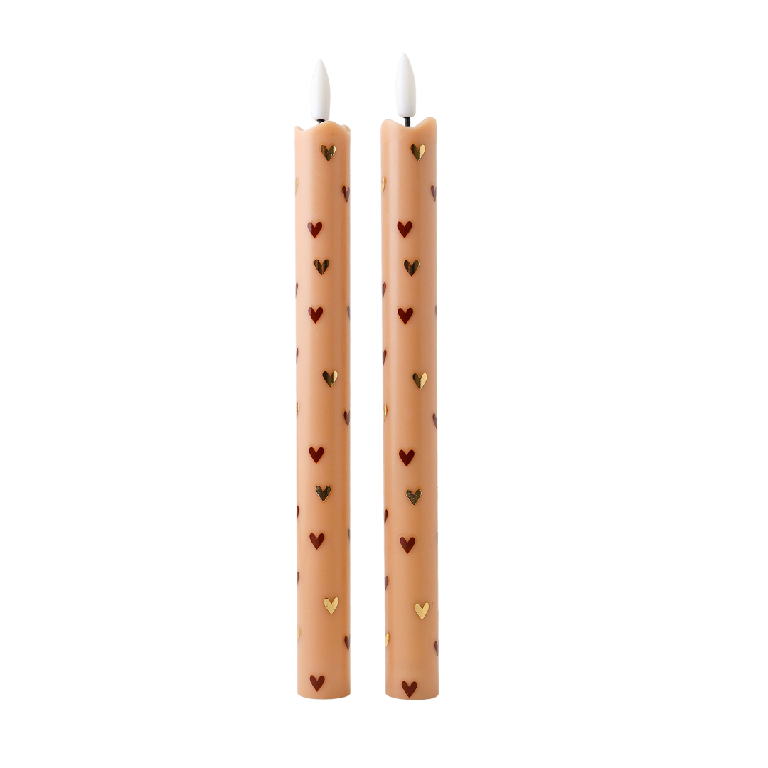 LED Pillar Candle Hearts Sand - Set of 2