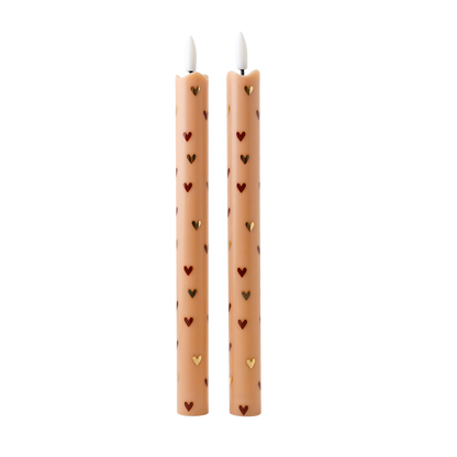LED Pillar Candle Hearts Light Brown RC - Set of 2