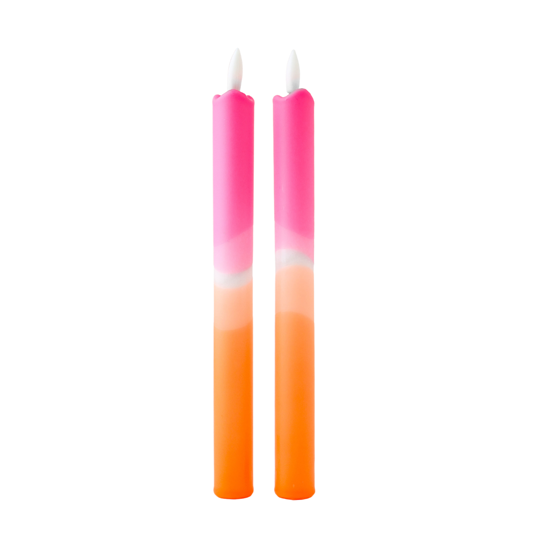 LED Pillar Candle Pink Orange - Set of 2