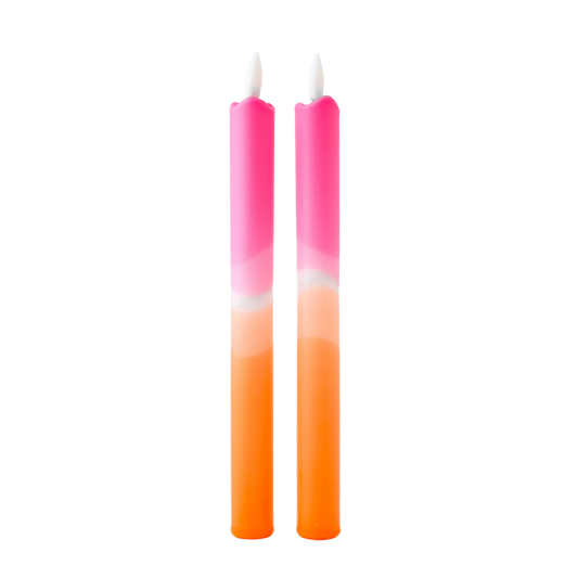 LED Pillar Candle Pink Orange - Set of 2