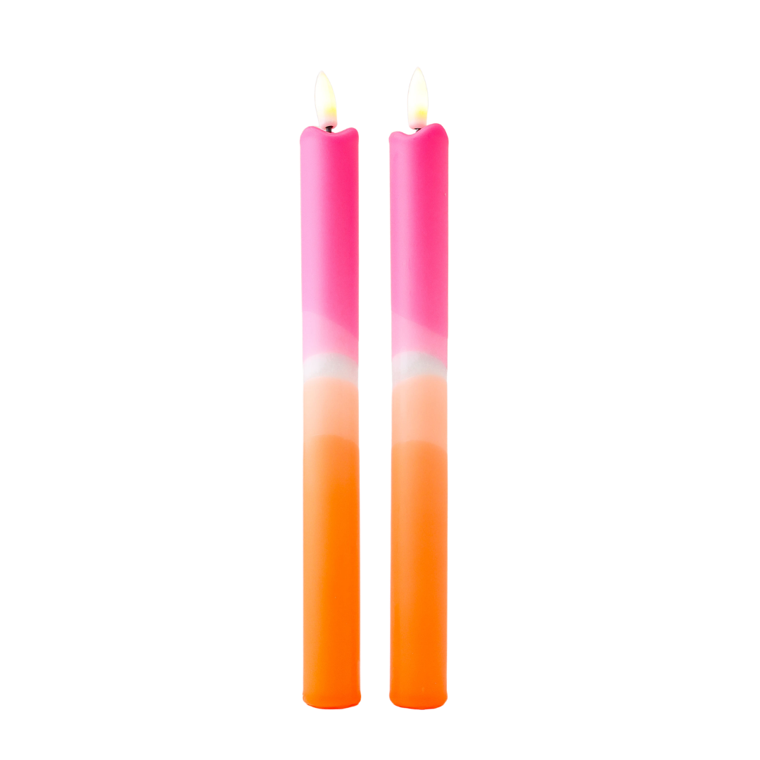 LED Pillar Candle Pink Orange - Set of 2