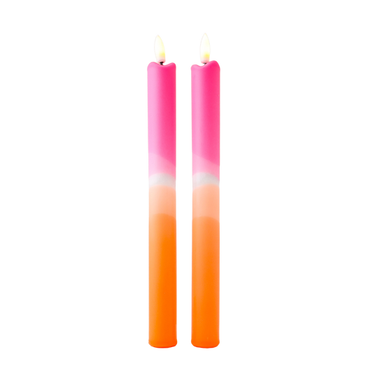 LED Pillar Candle Pink Orange - Set of 2