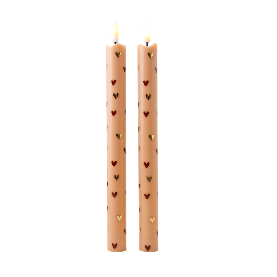 LED Pillar Candle Hearts Sand - Set of 2