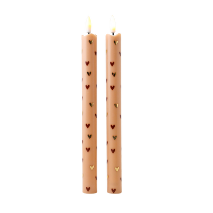 LED Pillar Candle Hearts Light Brown RC - Set of 2
