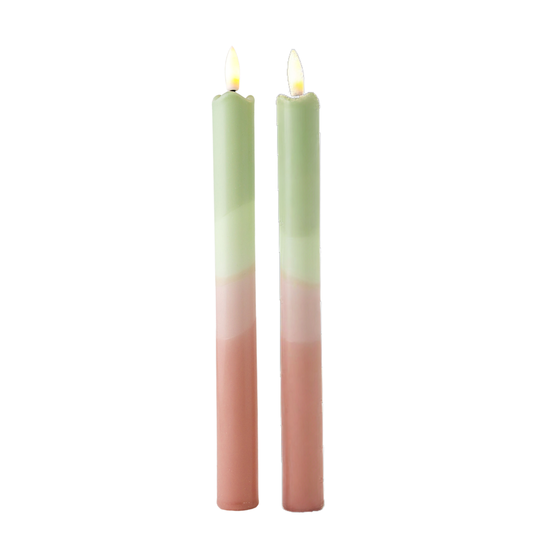 LED Pillar Candle Misty Green - Set of 2