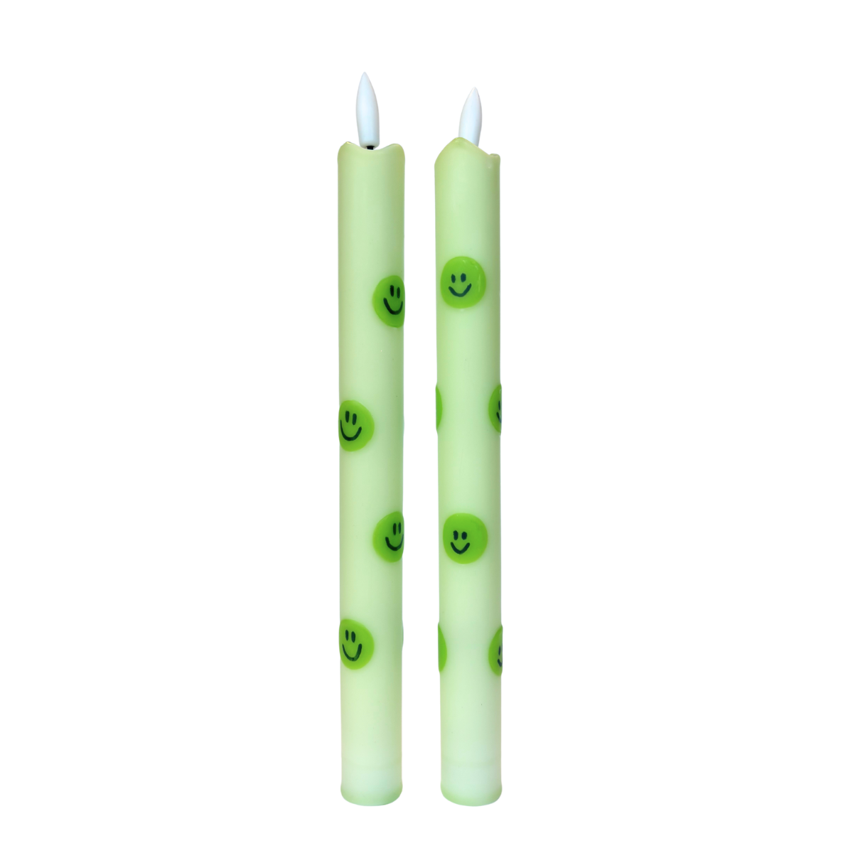 LED Pillar Candle Green Smiles - Set of 2