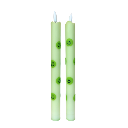 LED Pillar Candle Green Smiles - Set of 2