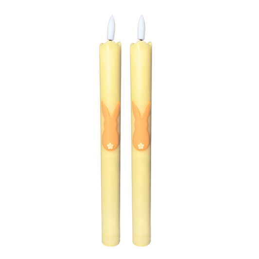 LED Pillar Candle Bunny Yellow - Set of 2