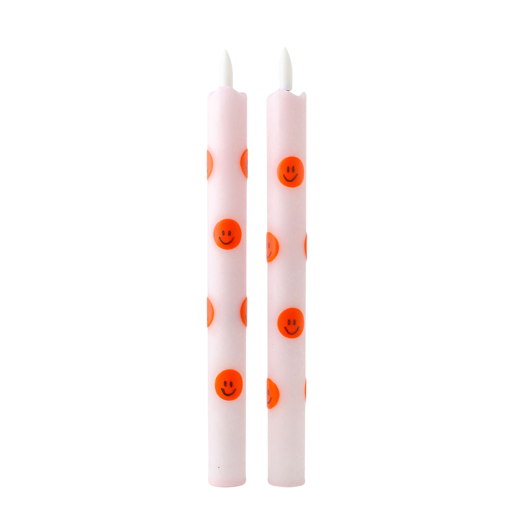 LED Pillar Candle Orange Smiles - Set of 2