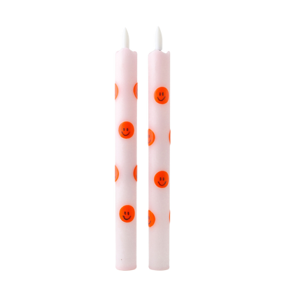 LED Pillar Candle Orange Smiles RC - Set of 2