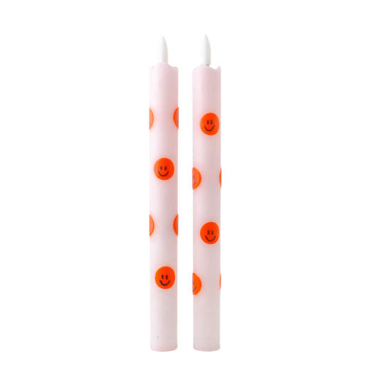 LED Pillar Candle Orange Smiles - Set of 2