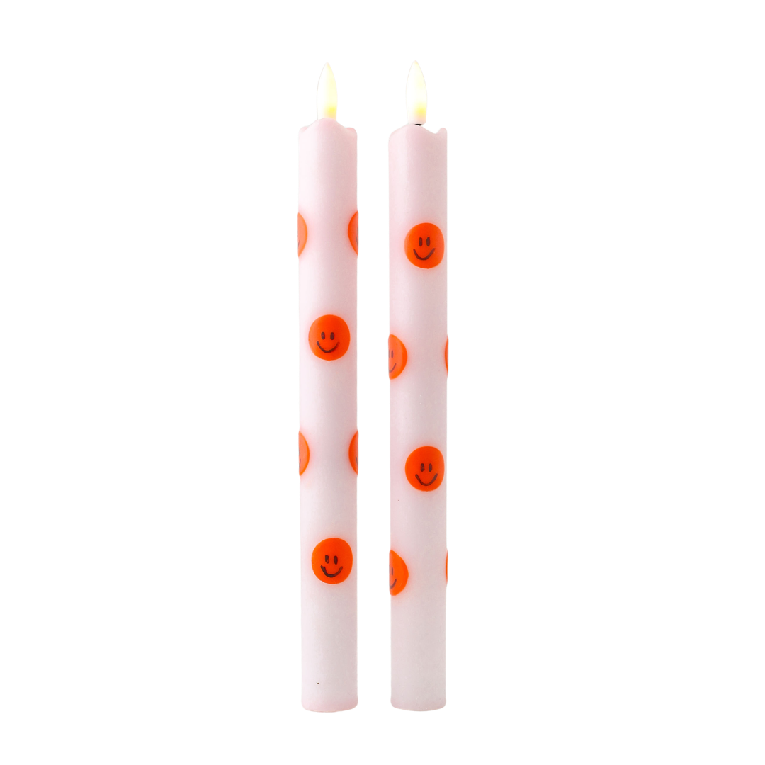 LED Pillar Candle Orange Smiles - Set of 2