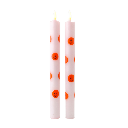 LED Pillar Candle Orange Smiles RC - Set of 2