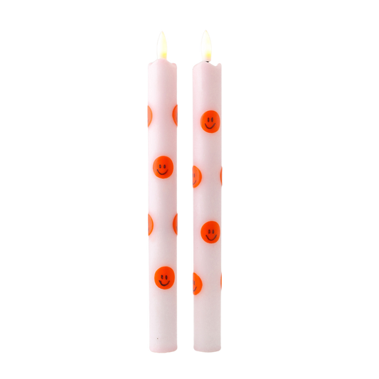 LED Pillar Candle Orange Smiles - Set of 2
