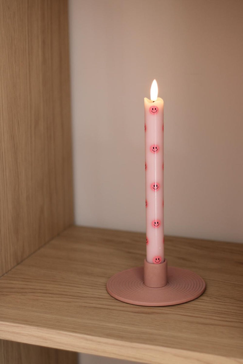 LED Pillar Candle Smiley Pink - Set of 2