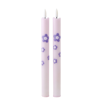 LED Pillar Candle Retro Flower Lilac RC - Set of 2