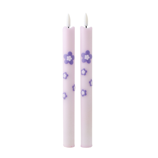 LED Pillar Candle Retro Flower Lilac - Set of 2