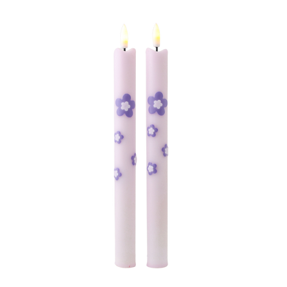LED Pillar Candle Retro Flower Lilac RC - Set of 2