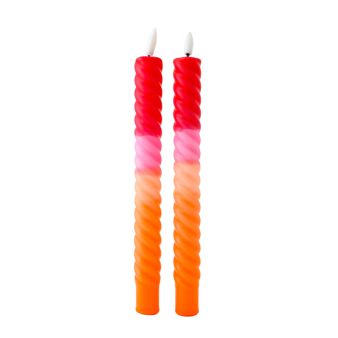 LED Swirl Candle Red Orange - Set of 2