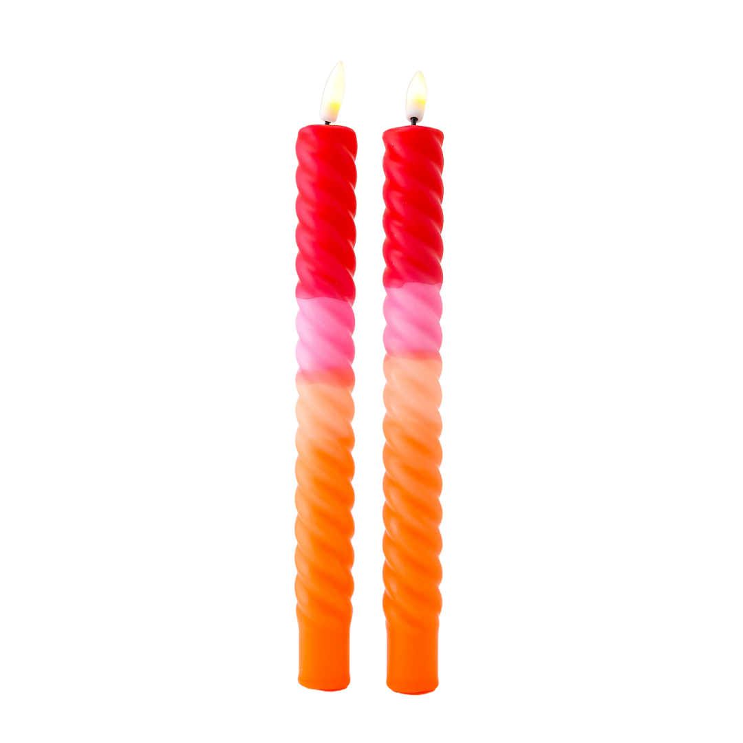 LED Swirl Candle Red Orange - Set of 2