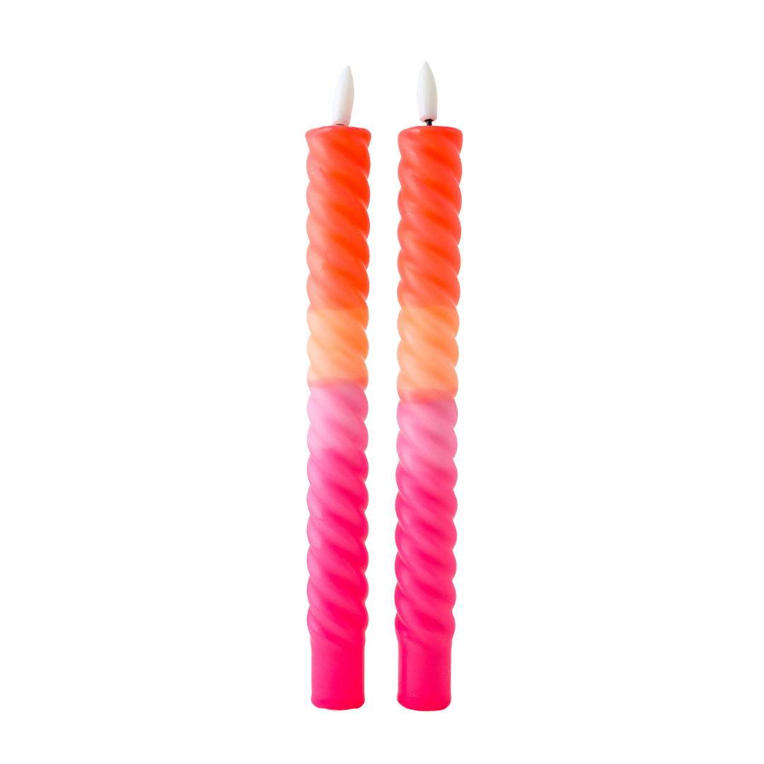 LED Swirl Candle Pink Orange - Set of 2