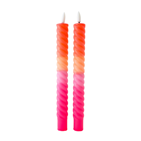 LED Swirl Candle Pink Orange - Set of 2